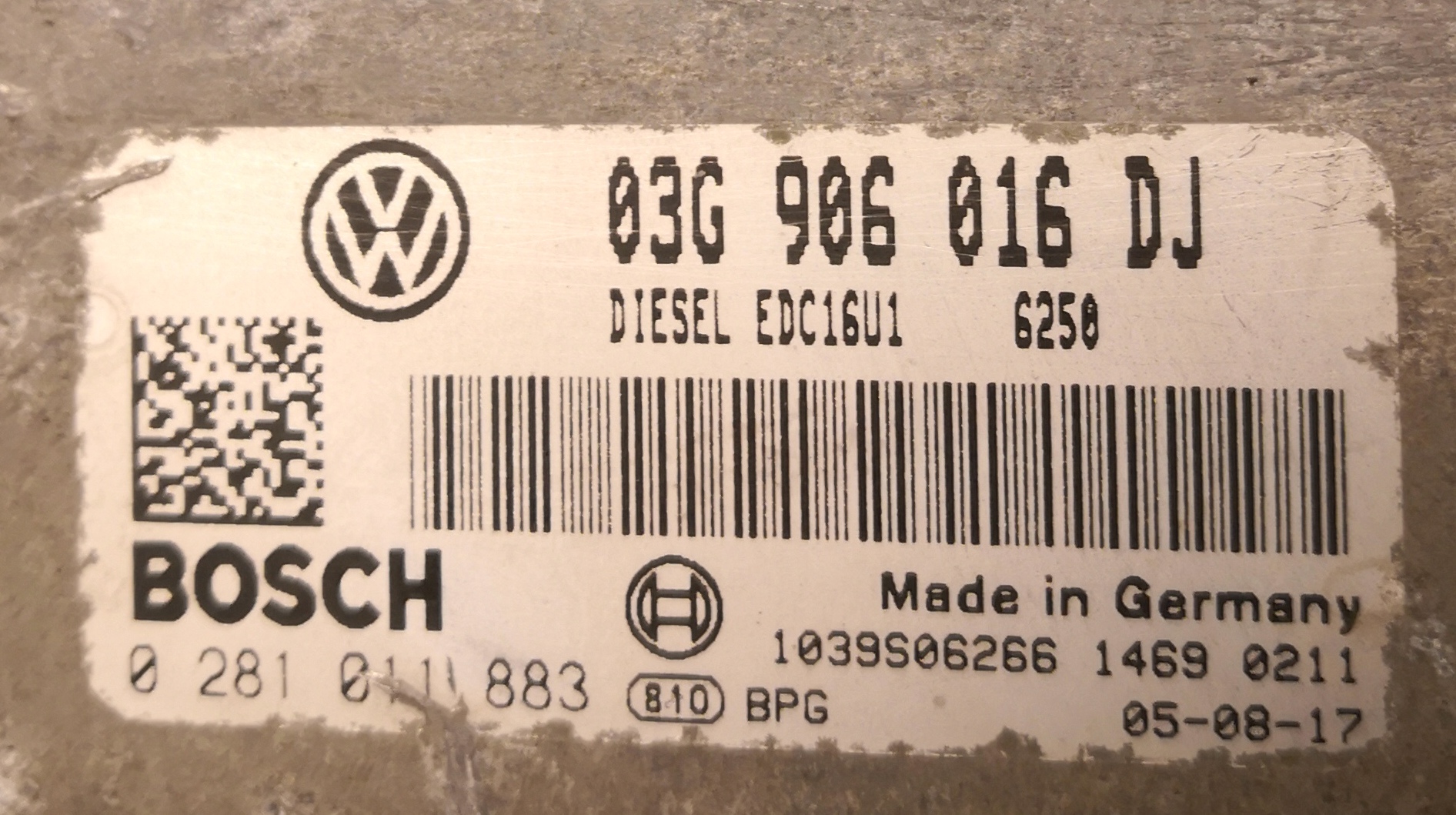 Label for 0281011883 03G906016DJ 1037371259 EDC16U1 Skoda Oktavia 1,9TDI 77kW BJB 2006y ORI+IMMO OFF BDM <span style='color: #D0021B'>FULL</span>.rar ecu backups