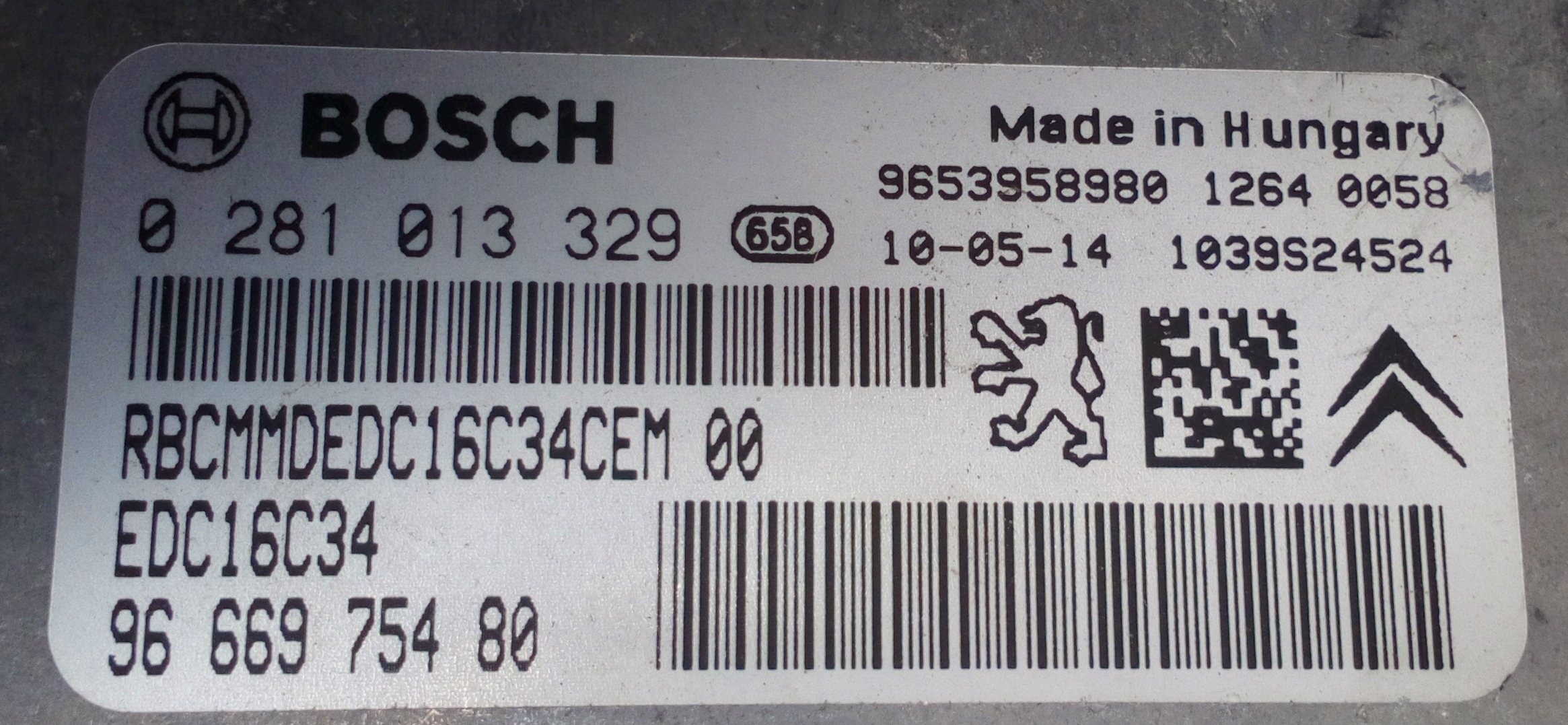 Label for 0281013329 9666975480 9653958980 1037398239 EDC16C34 Citroen Berlingo 1.6HDI 80KW 2010 MTgearbox FGtech BDM <span style='color: #D0021B'>FULL</span>.7z ecu backups