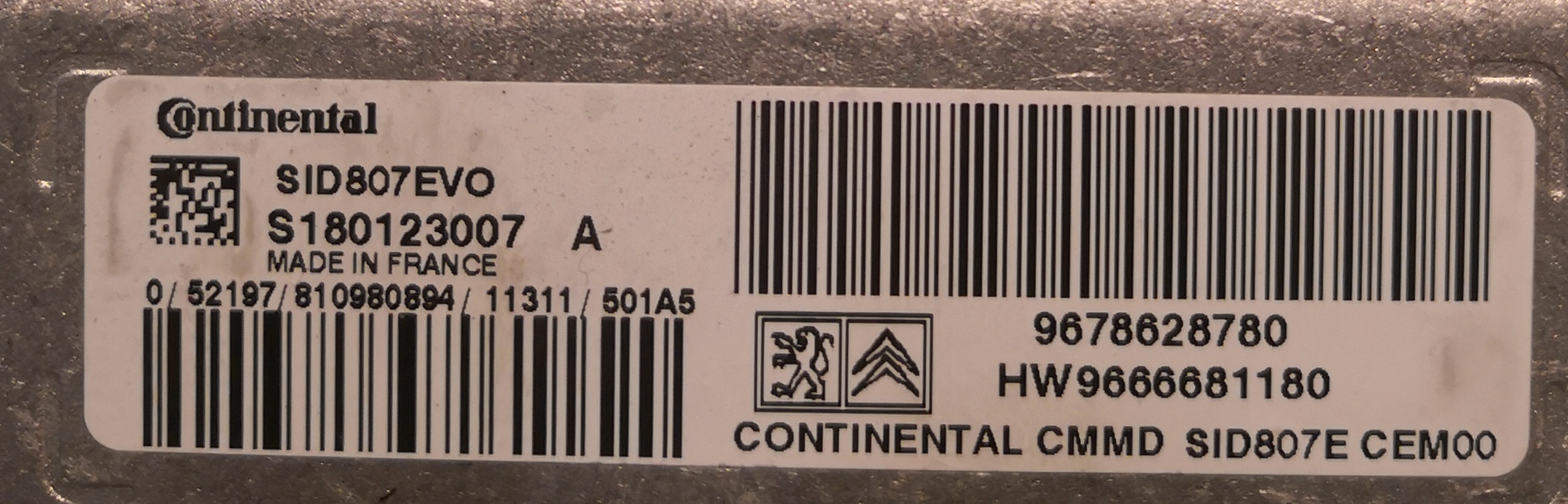 Label for S180123007A 9666681180 9678628780 PR181111PR181 SID807EVO Peugeot 308 1.6HDI 82kW 2012 ATgearbox <span style='color: #D0021B'>FULL</span>.rar ecu backups