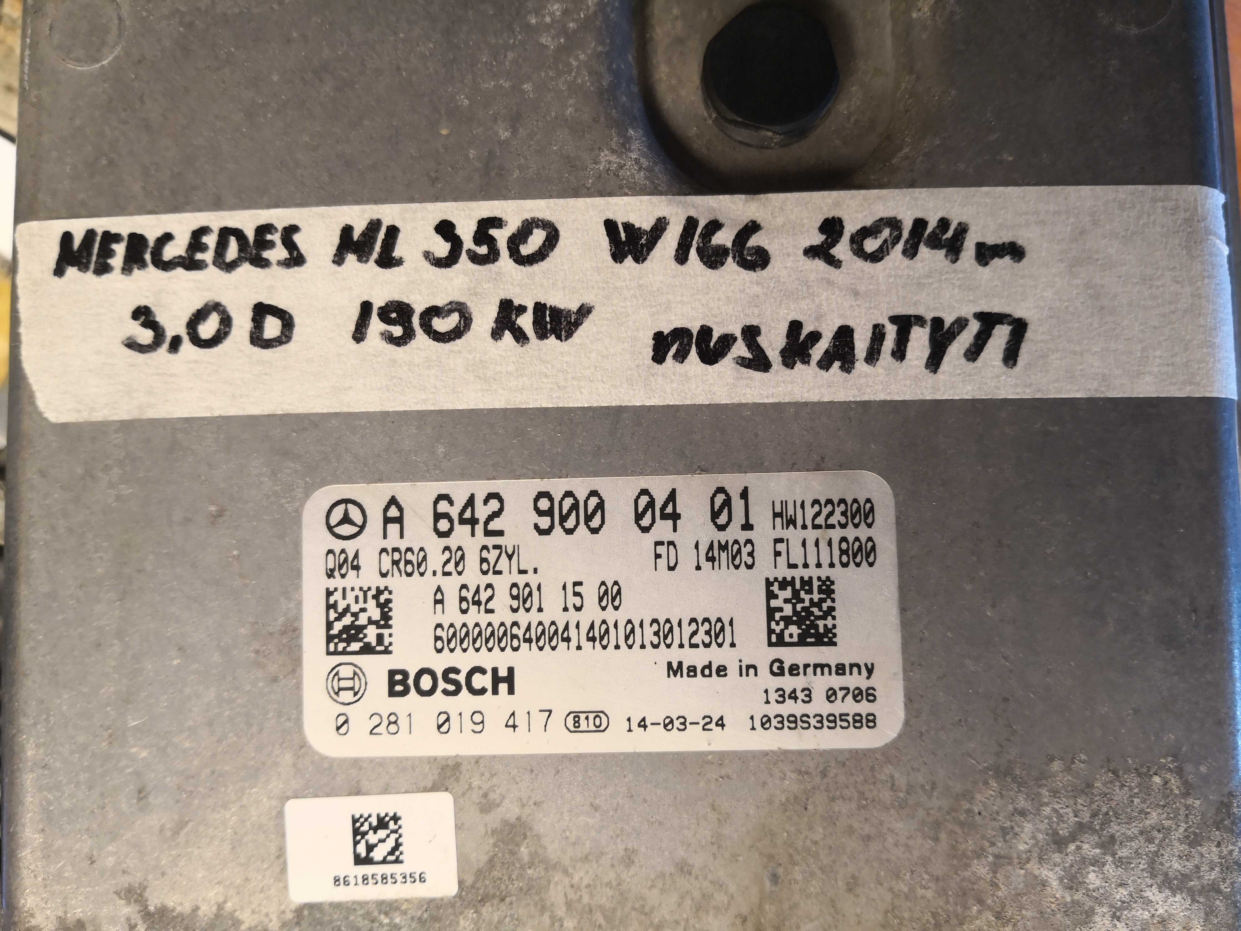 Label for 0281019417 A6429000401 1037516343 EDC17CP46 MERCEDES ML350 W166 3.0D CR60.20 6ZIL 2014Y ATgearbox BENCH <span style='color: #D0021B'>FULL</span>.rar ecu backups