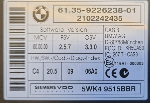 Label for 61.35-9226238-01 5WK49515BBR CAS3 BMW 0L01Y ORI+ISN XPROG <span style='color: #D0021B'>FULL</span>.rar ecu backups