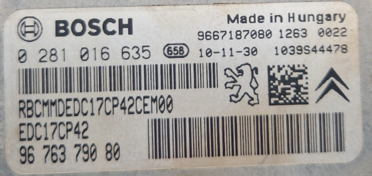 0281016635 9676379080 9667187080 EDC17CP42 Peugeot 508 2.2HDI 150kw 2011Y ORI+noEGR+noDPF PCM BENCH FULL.zip